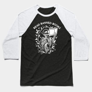 Read Banned Books Skeleton Halloween Goth Protest Black Baseball T-Shirt